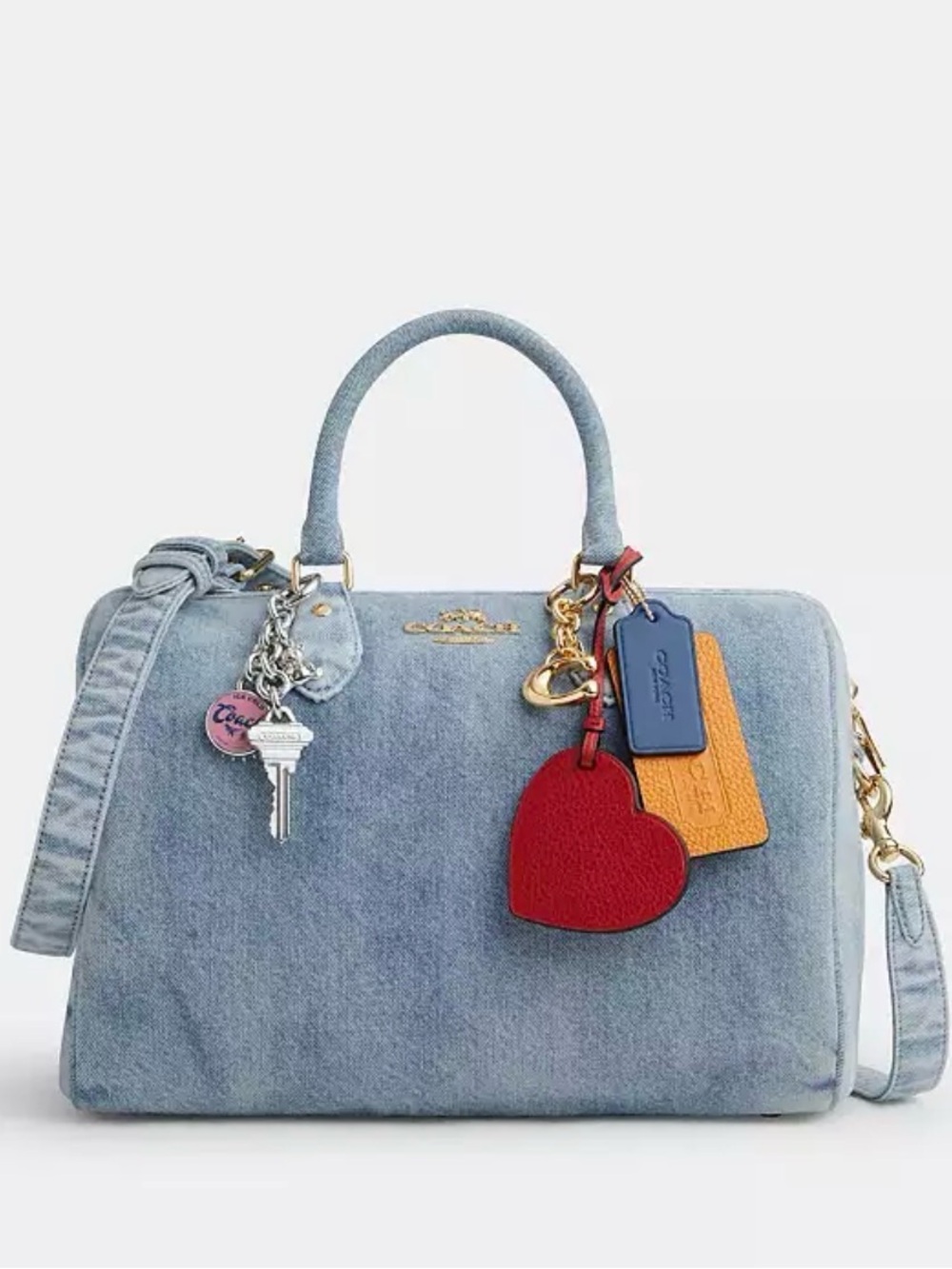 🆕 Coach Large Denim Rowan Bag with Strap & Charms 🩵✨💙 - Picture 2 of 10